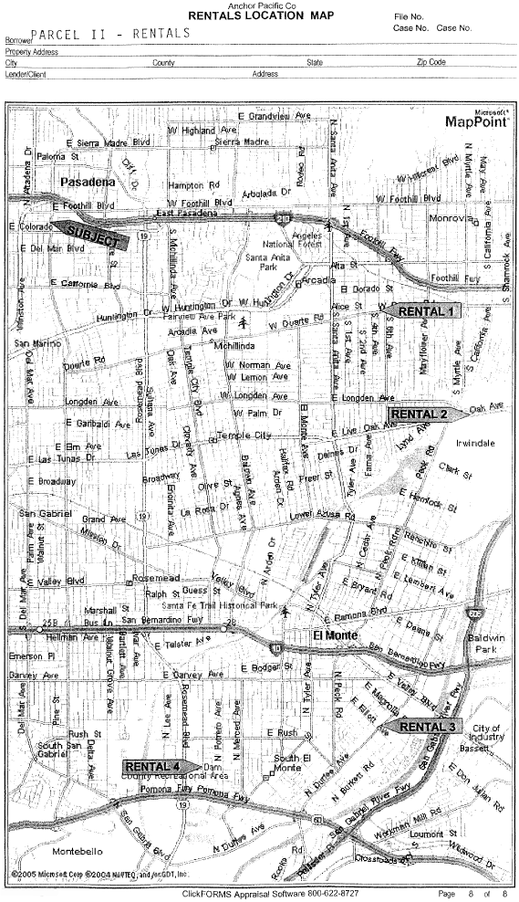 (RENTALS LOCATION MAP FOR PARCEL II RENTALS)